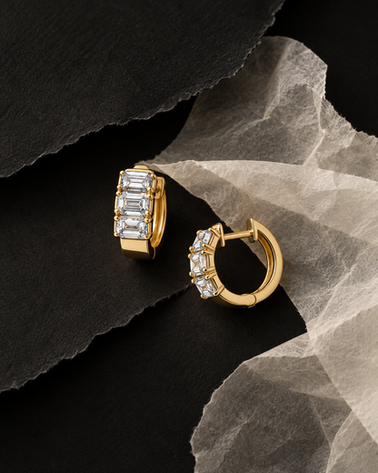 The Trio Emerald Cut Chunky Huggies